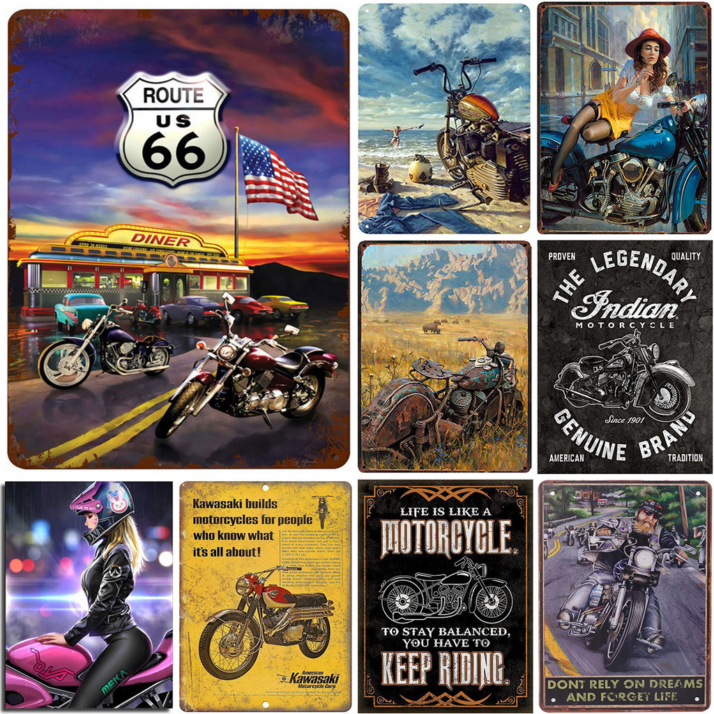 Retro Rustic Style Motorcycle Legends Never Die Metal Tin Signs Vintage ...