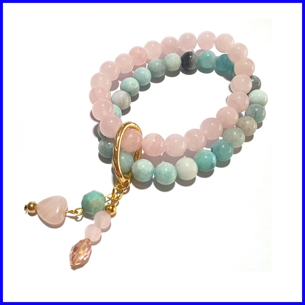 Rose Quartz and Amazonite double layer gemstone bracelet | Shopee ...
