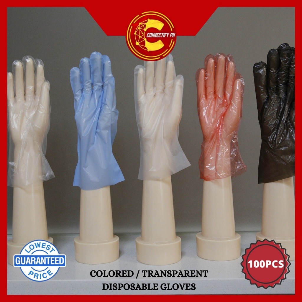 1PACK] TRANSPARENT / COLORED DISPOSABLE GLOVES (HIGH QUALITY) Shopee
