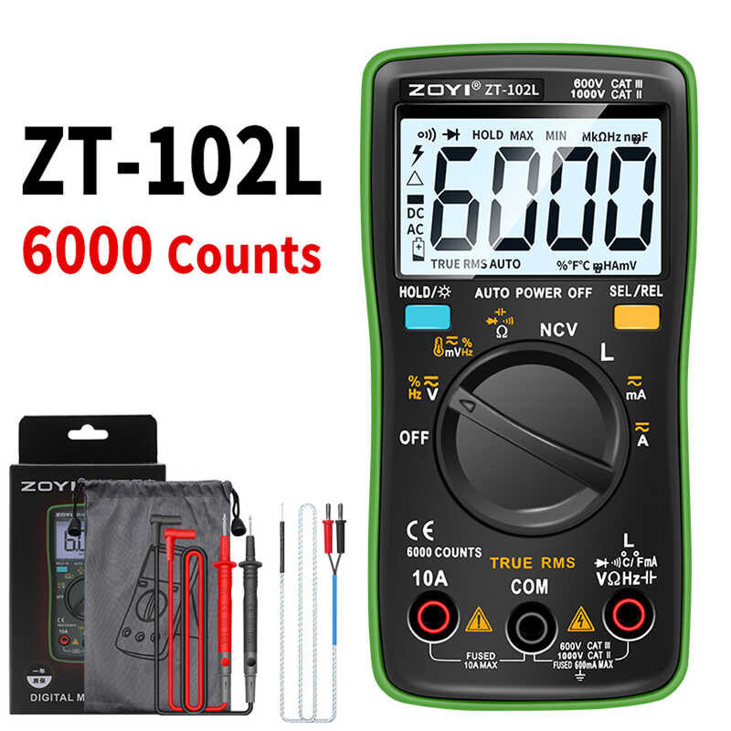 Digital Multimeter LCD Backlight 6000 Counts True RMS Current Voltage ...