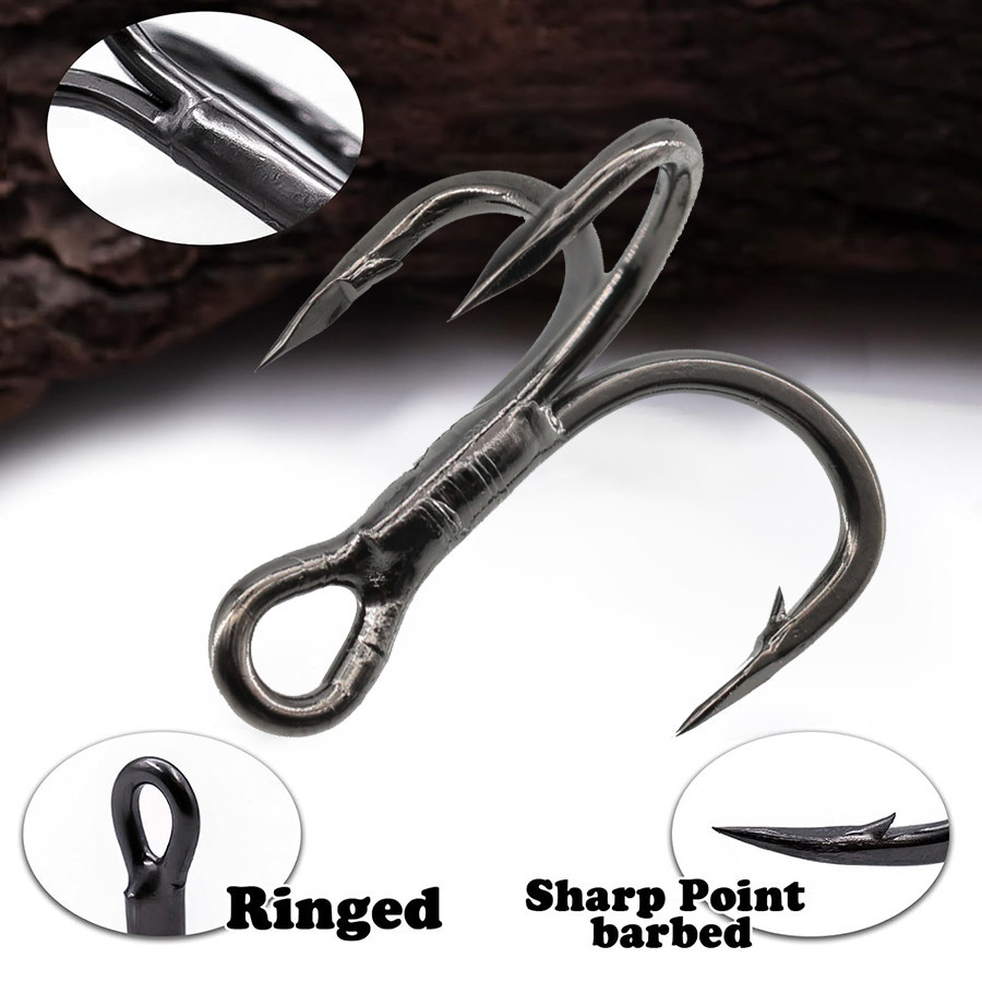 6X Fishing Treble Hook 10Pcs Triple Fishing Hook for Big Game Fishing 8 ...