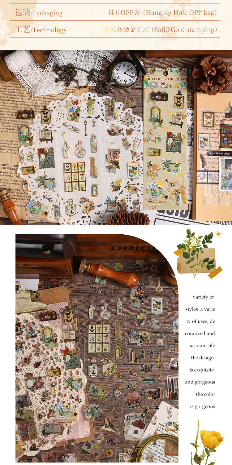 Journamm 3sheets Vintage Stickers PET Waterproofr Material Scrapbooking ...