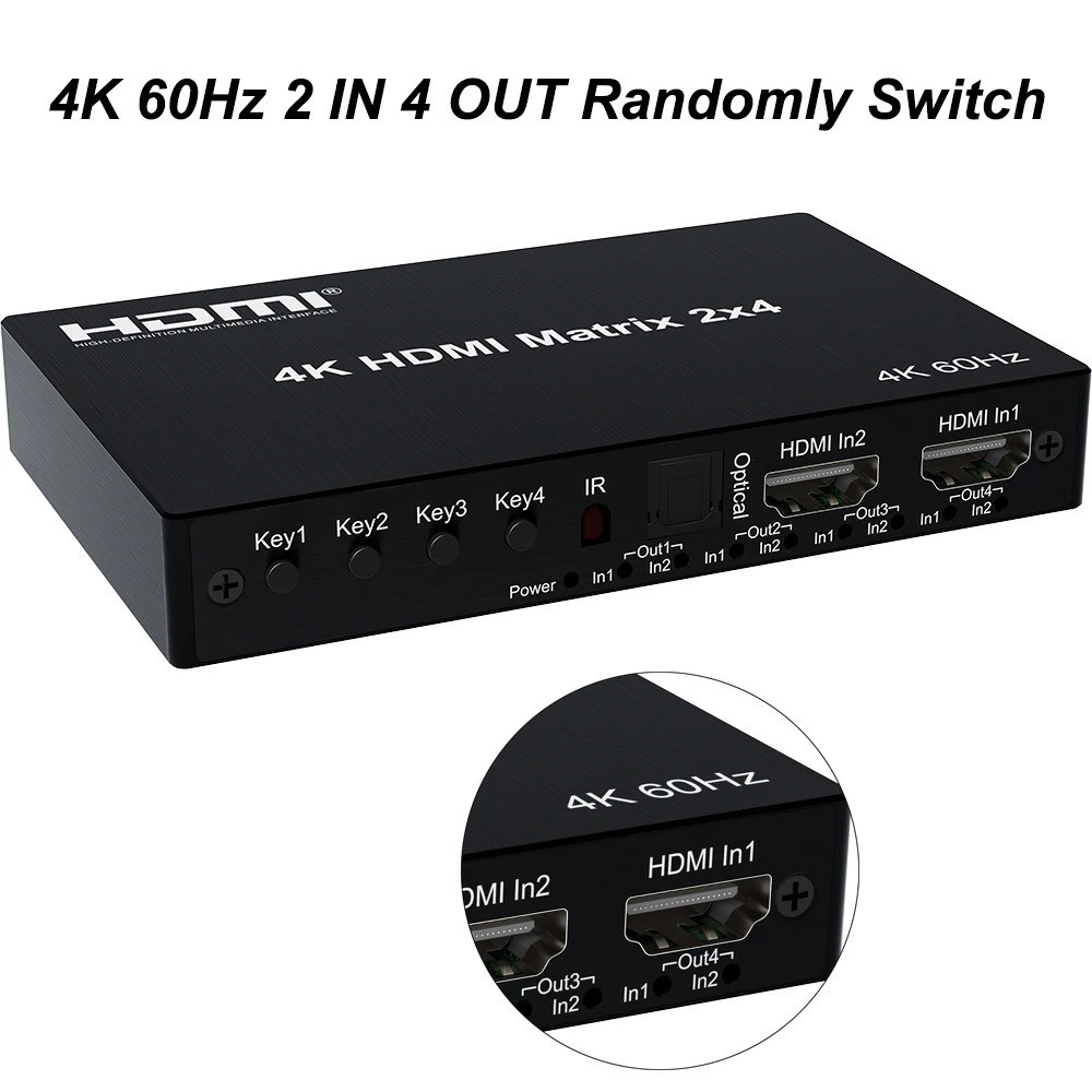 4K 60hz HDMI Matrix 2x4 2 In 4 Out HDMI 2.0 Switch Splitter Audio