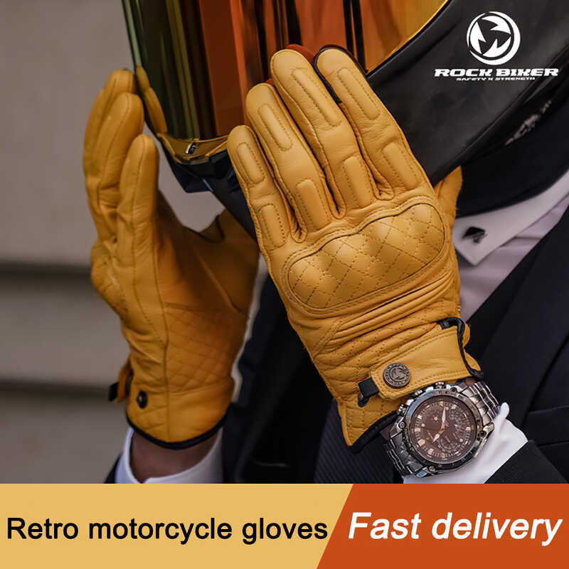 Motorcycle Gloves Vintage Touchscreen Retro Leather Motorbike Glove Men ...