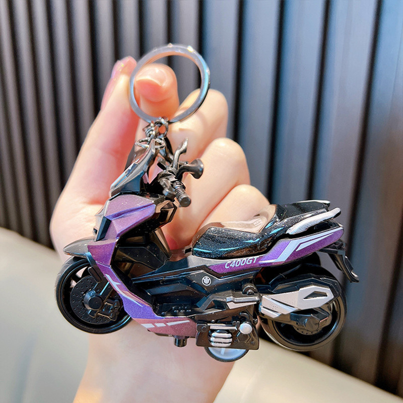 Creative Alloy Pull Back Wheel Motorcycle Keychain Simulation Toy Car ...