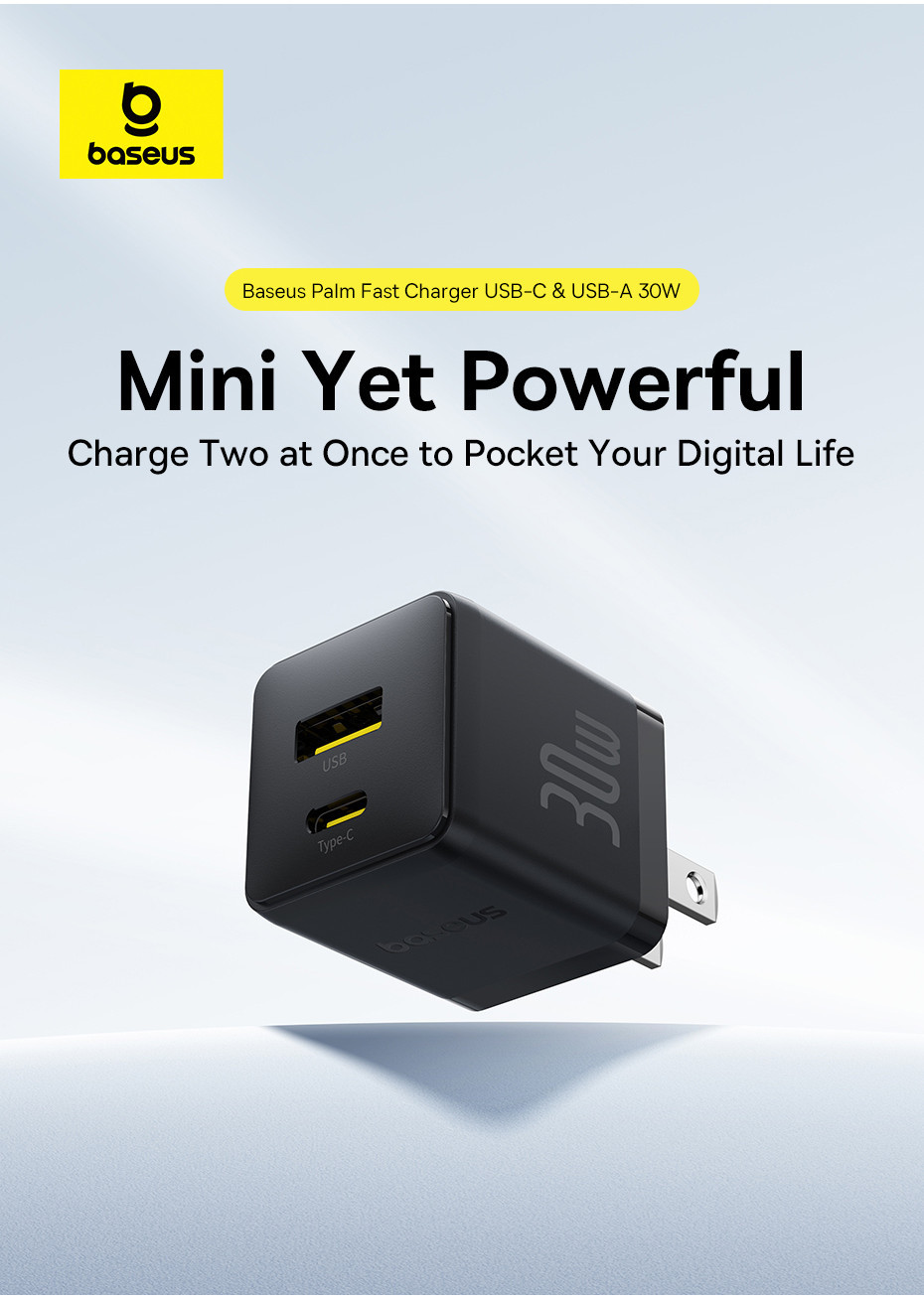 Baseus 30W Mini Fast Charger USB-A & Type-C Charger for ip 16 15 14 PD3 ...