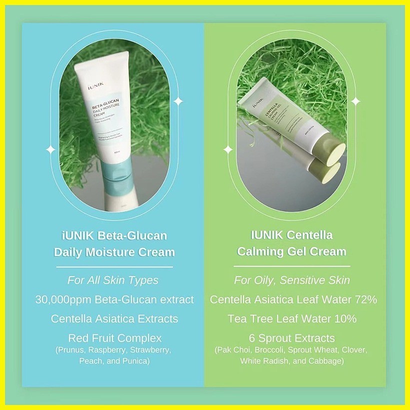 iUNIK Centella Calming Gel Cream/iUNIK Beta-Glucan Daily Moisture Cream ...