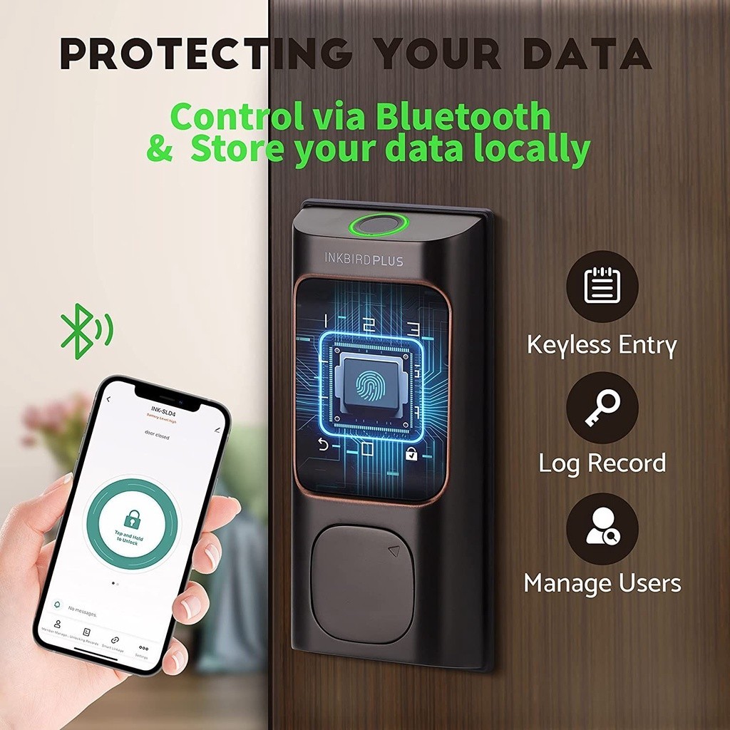 INKBIRD Digital Door Lock 5 in 1 Keyless Entry Bluetooth Smart Door ...