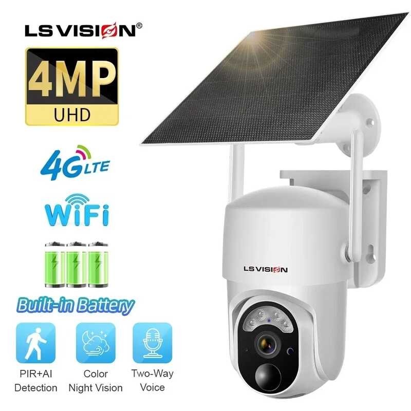 LS VISION 4MP 4G/WiFi Solar Camera Outdoor Wireless PTZ Color Night ...