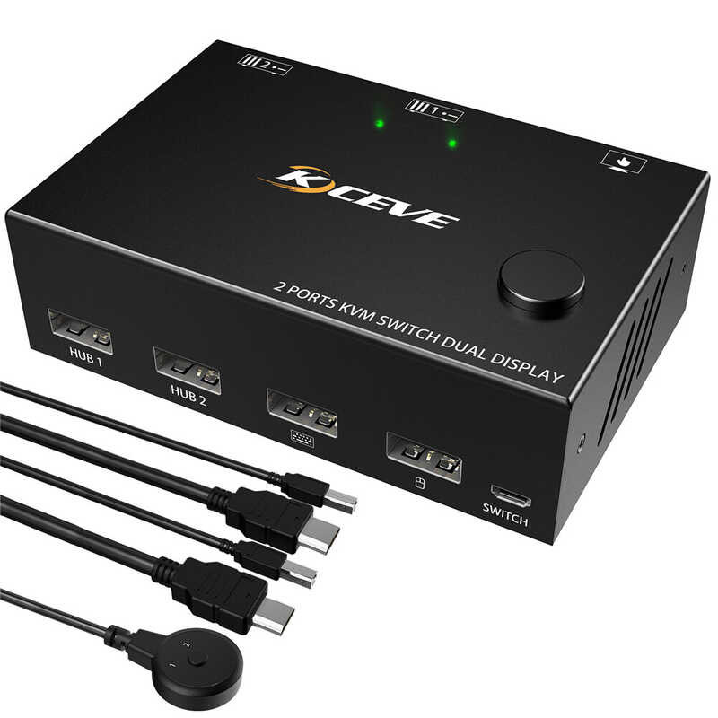 HDMI Switch 4K Splitter Box Out Dual Monitor Switcher Keyboard Mouse ...