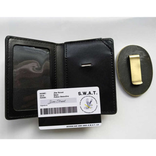 US Black Leather Police Officer Wallets Driving License Bag Badge ID ...