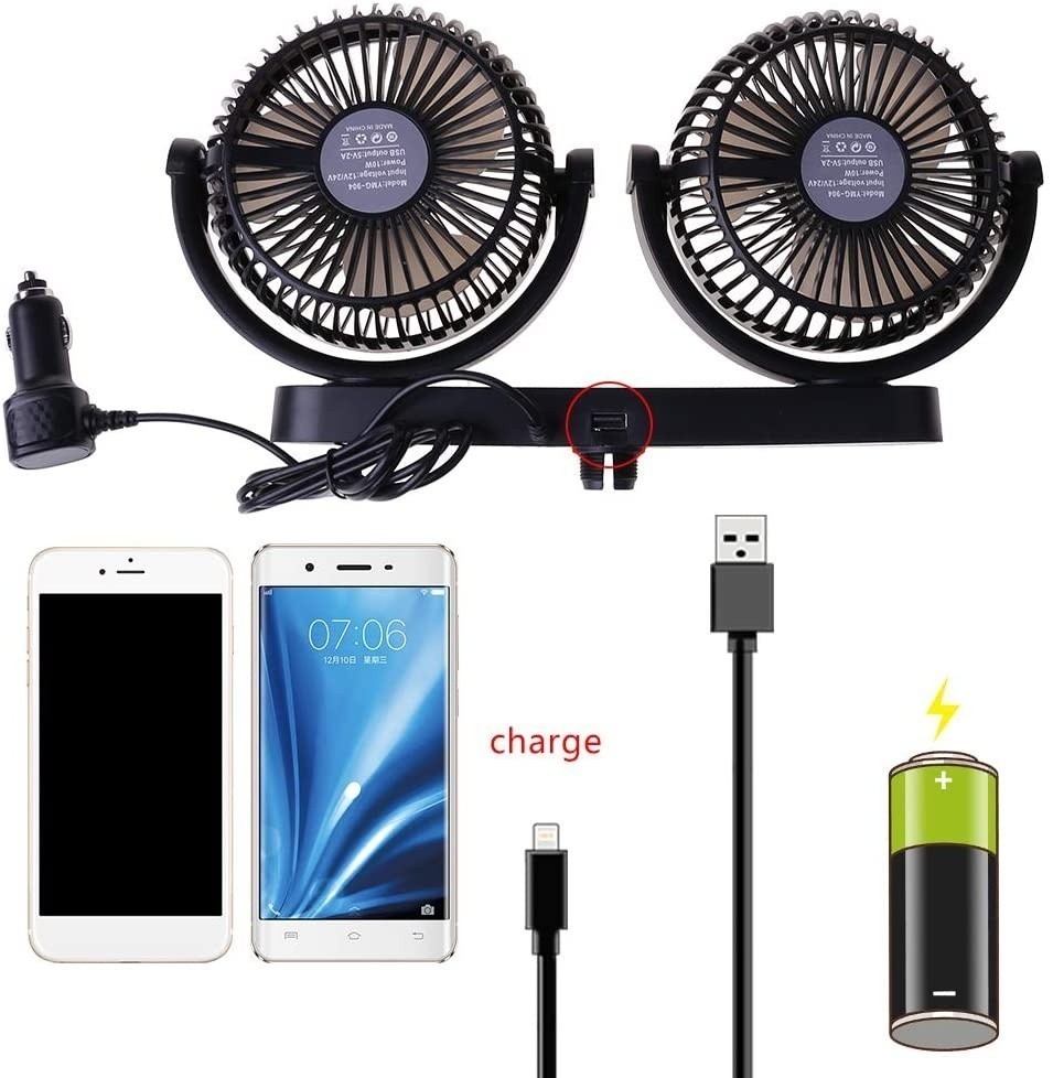 ZR For USB Fan Car Fans 360°Double Head Rotating Car Fan Desktop Fan ...