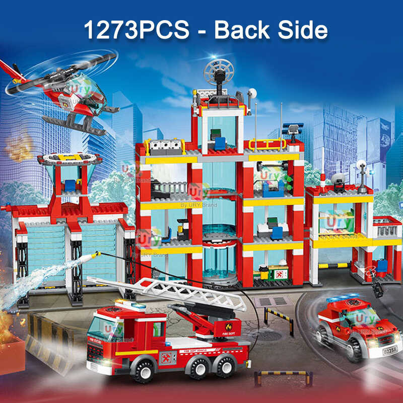 City Fire Station Ladder Truck Helicopter Car Rescue Boat Firefighter ...