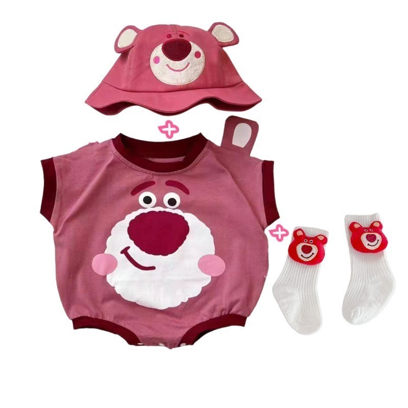 New Summer Baby Clothes Boys Girls Bodysuit + Hat + Socks 3 Pieces 024