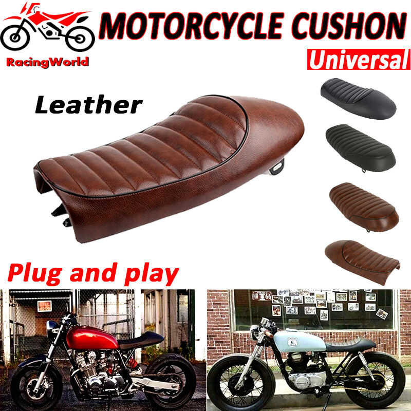 Vintage Cafe Racer Brown Saddle Seat – Flat & Hump Style – Fits Honda, Suzuki, Yamaha, Kawasaki
