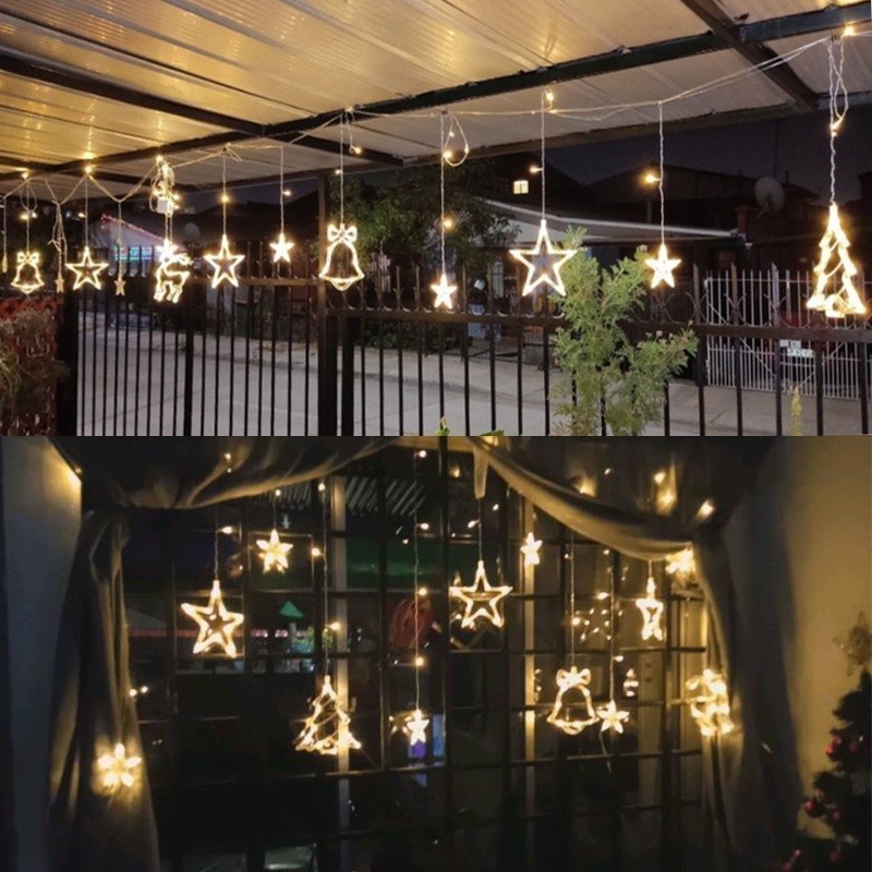 Waterproof Solar String Lights Outdoor with Elk Christmas Tree Curtain