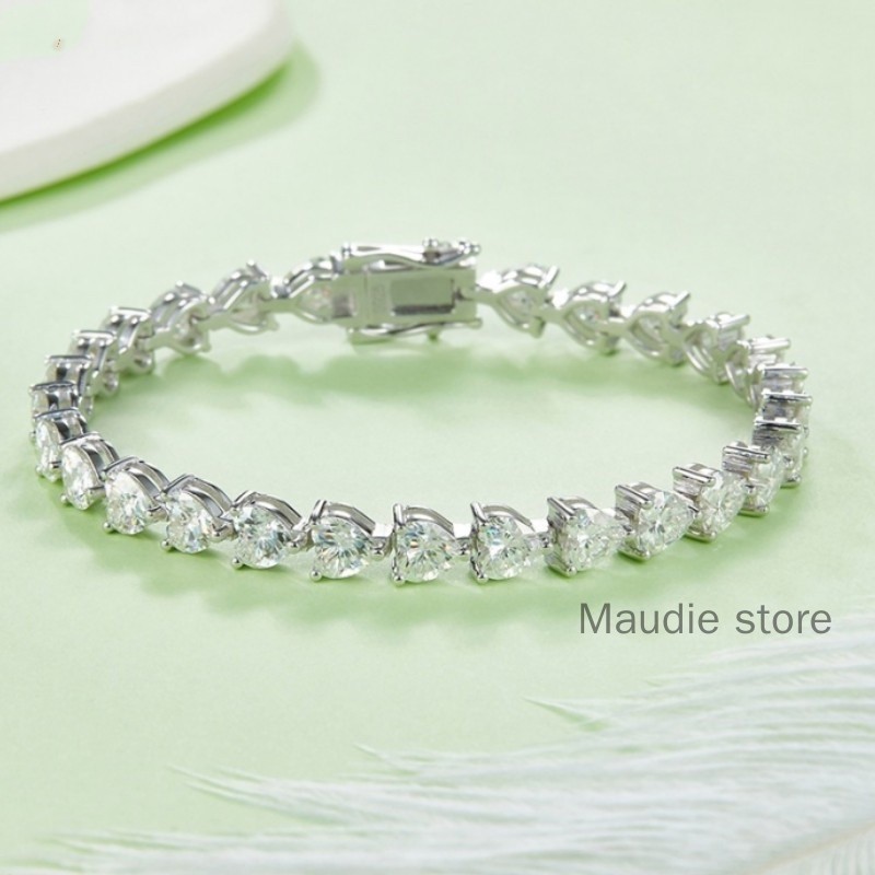 All Real Moissanite Diamond Luxury Heart Cut Tennis Bracelet Ins