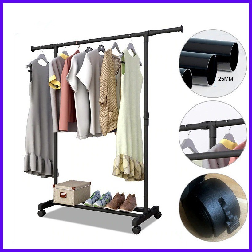 SAMPAYAN Rolling Clothes Rack Hanging Rail on Wheels Stainless Steel Adjustable Portable Clo