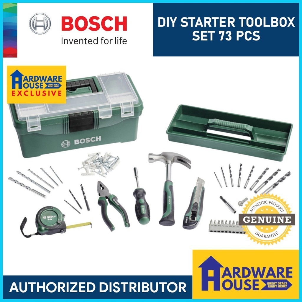 ∈ ORIGINAL BOSCH Hand Tools 73PC Starter Box Set Complete For Home DIY ...