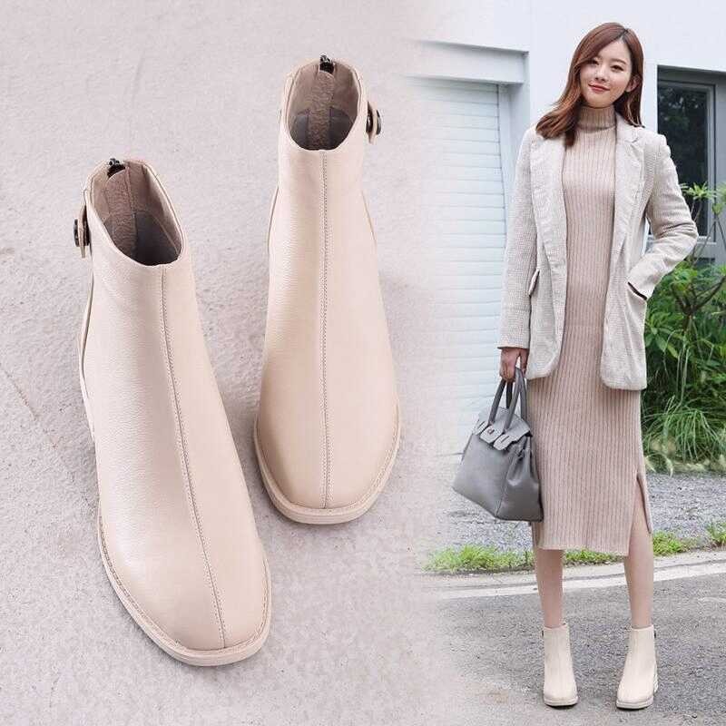 rse Heel Martin Boots Riveted Short Boots Low Heel Short Tube Women's ...
