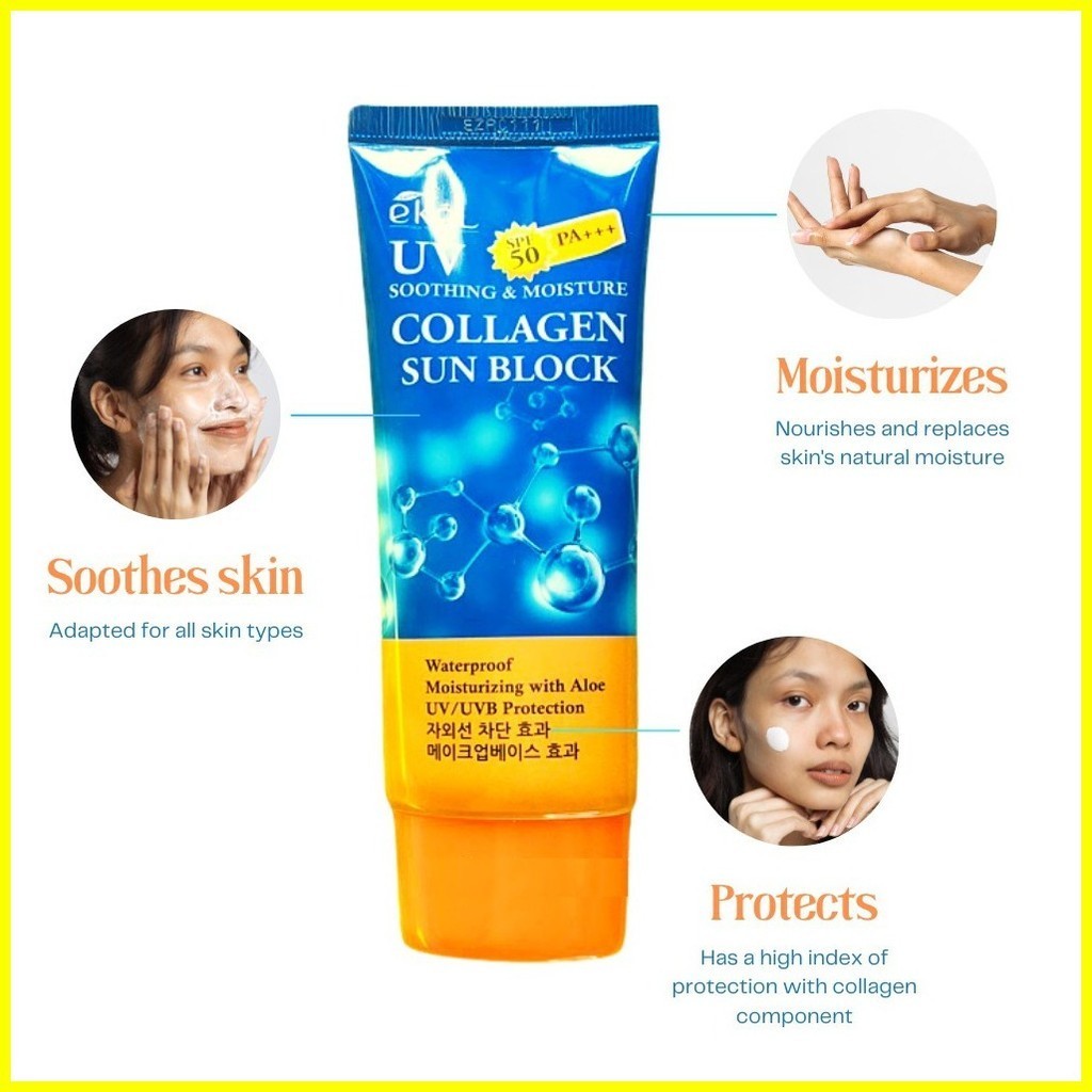 ♂ ⊙ Ekel Collagen UV Soothing & Moisture Sun Block SPF 50 PA +++ 70ml ...