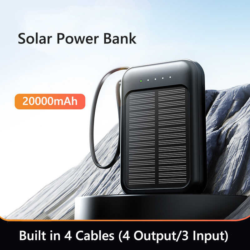 Mah Solar 20000 Thin Light Comes With Four Wire External Battery Portable Power Bank For Iphone 0184