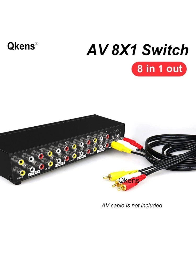 8 Ports Composite 3 RCA Video Audio AV Switcher Box 8 Way Converter AV ...