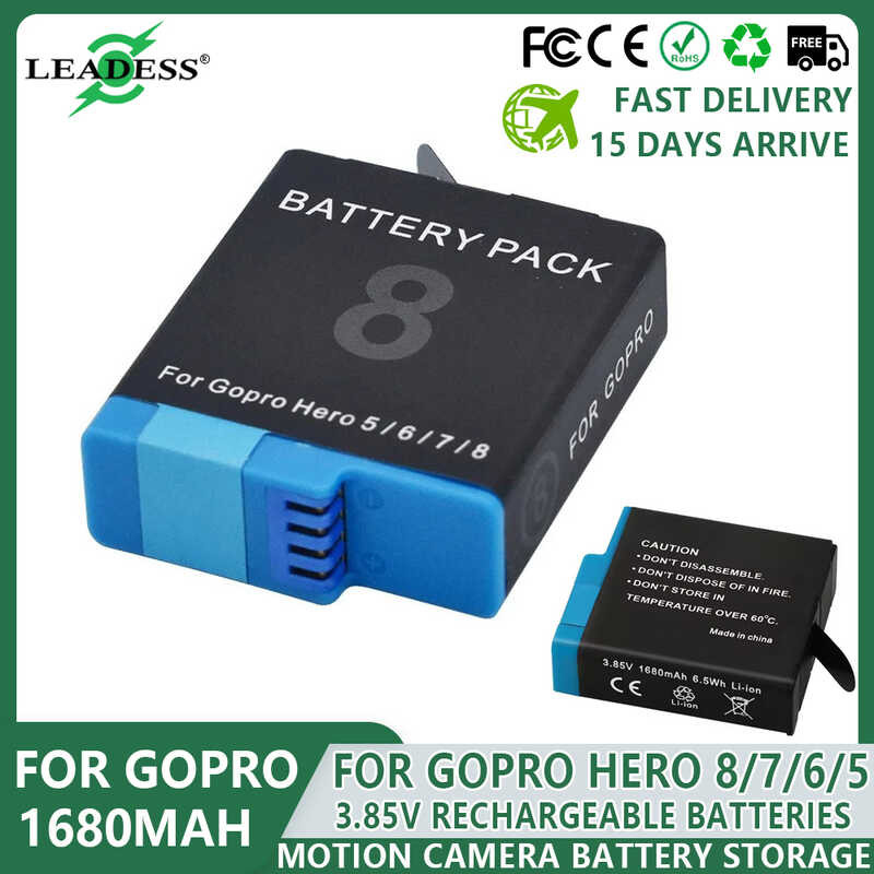 Rechargeable B Battery For Gopro Hero8 1680Mah Li-Ion Battery Black ...