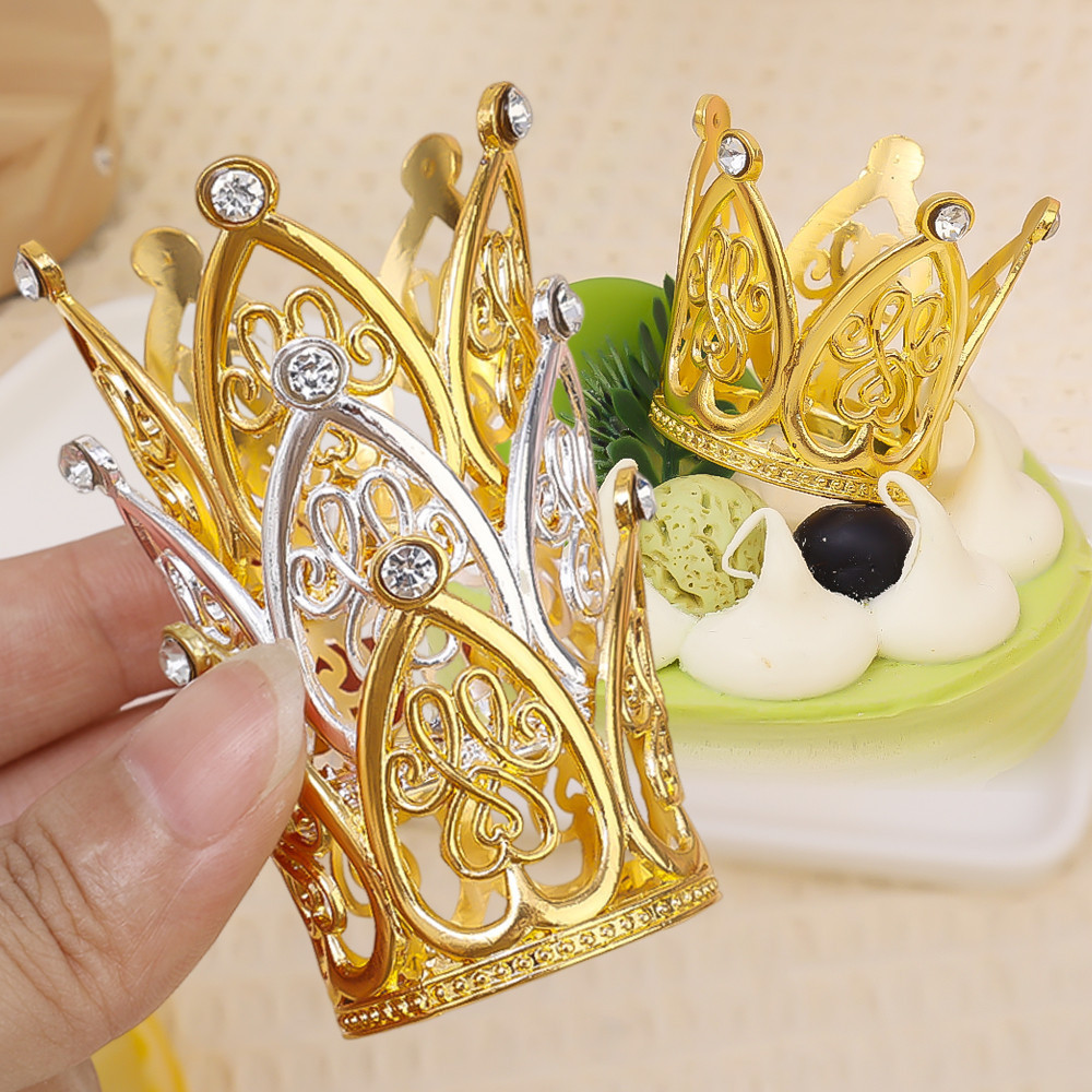 Tiny Baby Small Rhinestone Tiara Crown Gold Mini Crown Cake Topper ...