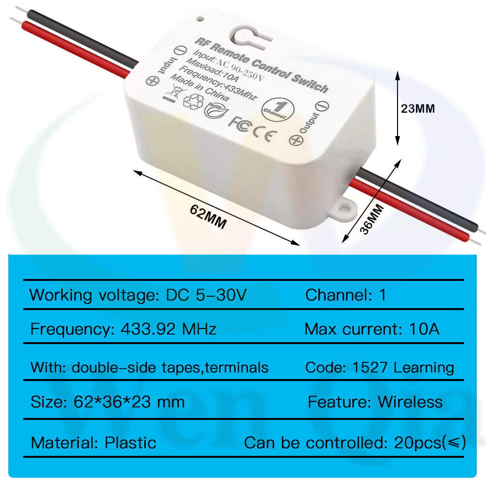 6V 12V 24V Wireless Remote Control Switch 433MHz Light Switch 10A Relay ...