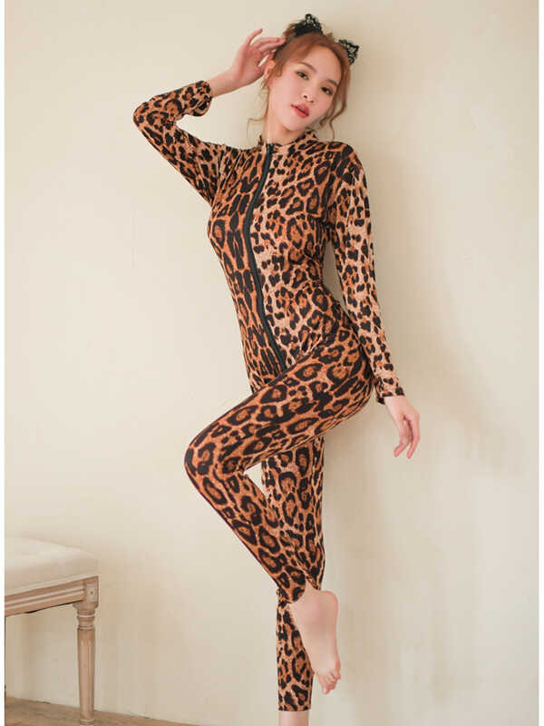 Leopard Catsuit Cosplay Sexy Jumpsuit Leotard Conjoined Clubwear ...