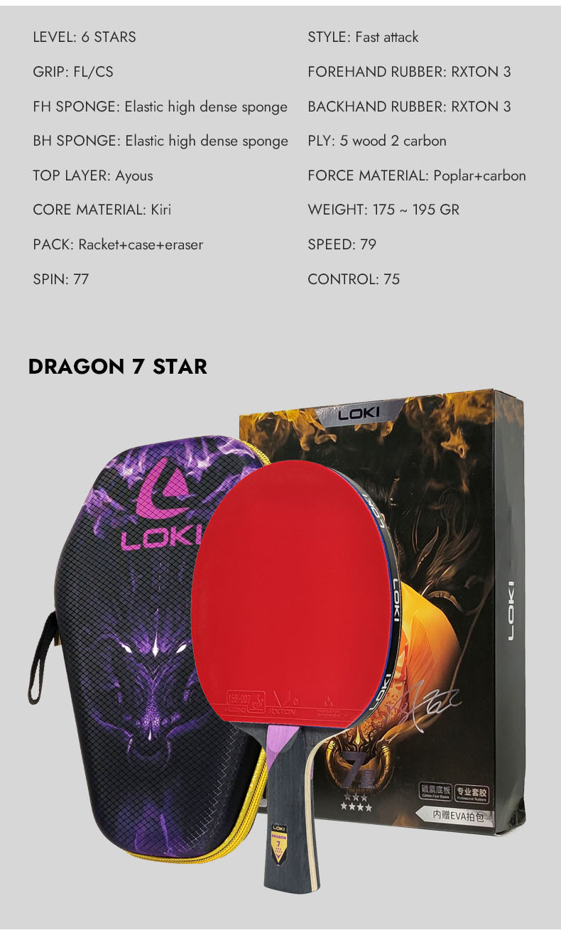 Original LOKI DRAGON Series 6/7/8/9/10 Stars Table Tennis Racket ...