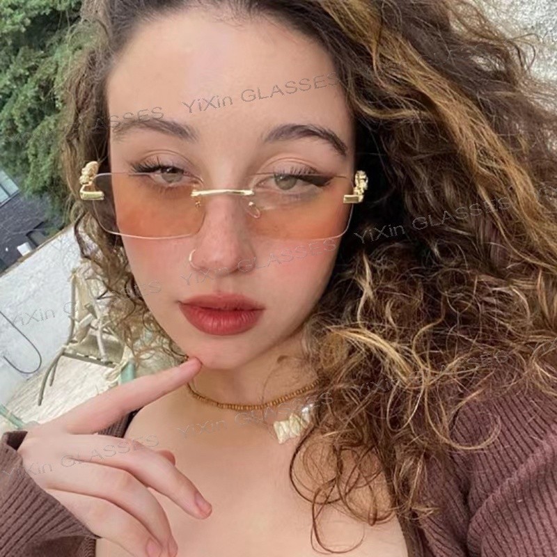 glasses ♞,♘,♙Korean Retro Square Rimless Glasses Photochromic