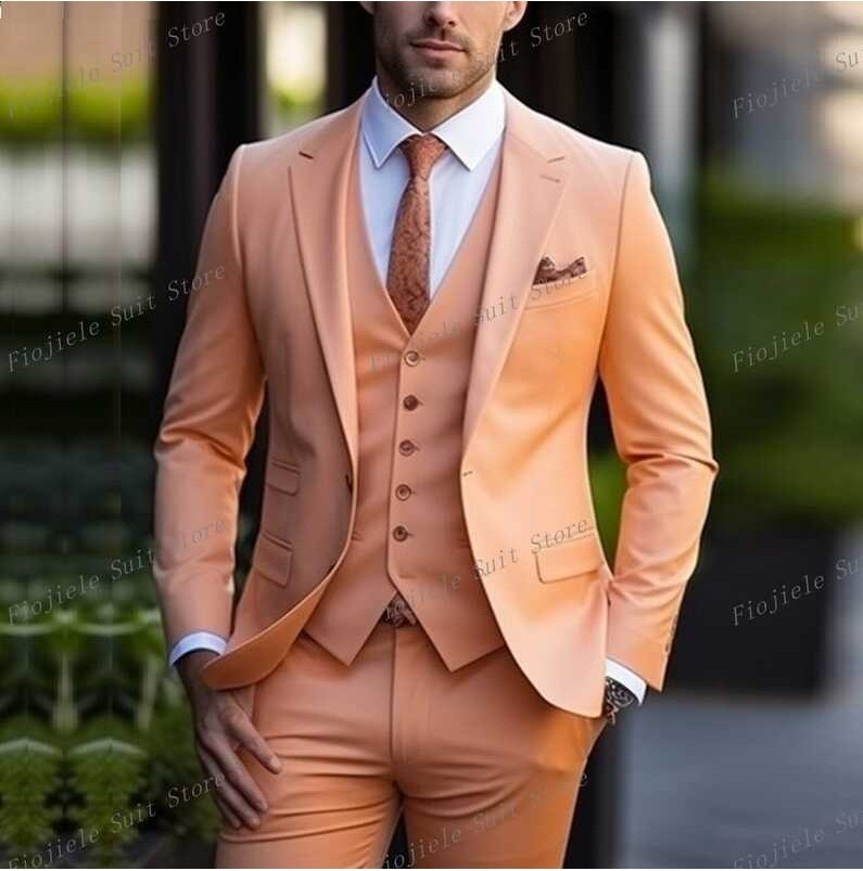 New Orange Men Formal Business Prom Casual Suit Groomsman Tuxedos ...