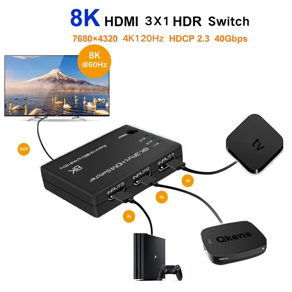 Switch HDMI 3x1 Automatico 4K 60Hz HDR - Commutatore Per TV, PlayStation, PC E Decoder - Foto 5