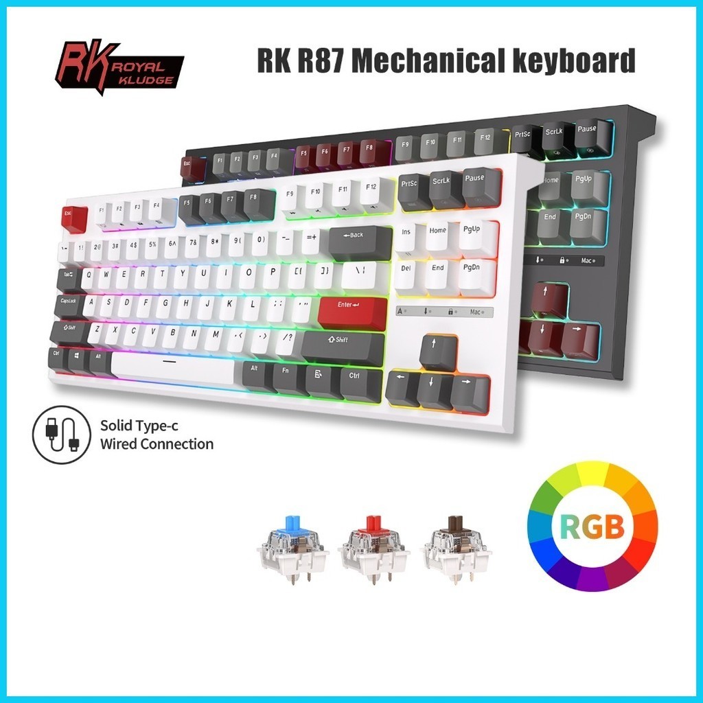 ∈ ☼ RK ROYAL KLUDGE R87 87 Key Wired RGB 80% Hotswap USB To C ...