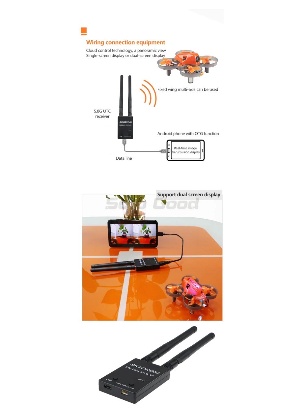 SoloGood Skydroid FPV Receiver 5.8G Dual OTG 150CH Video Downlink ...