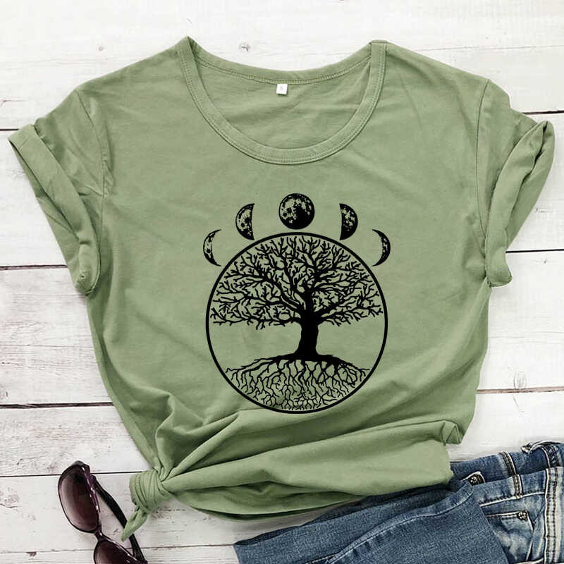 2 And Moon Phase T-Shirt Aesthetic Tree Of Life Symbolism Tshirt Women ...
