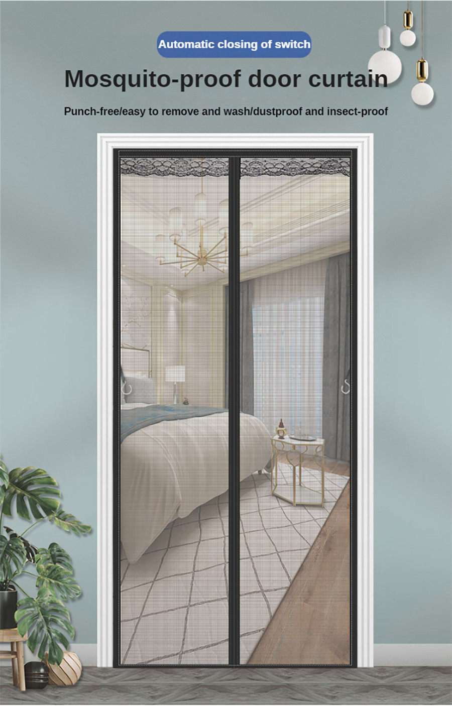 Fly Screen Door Magnetic, 120x260cm Self Closing Magnetic Insect Screen Door Screen Mesh Curtain, With Full Frame Hook & Loop No Gap Guard, White, 663 Size