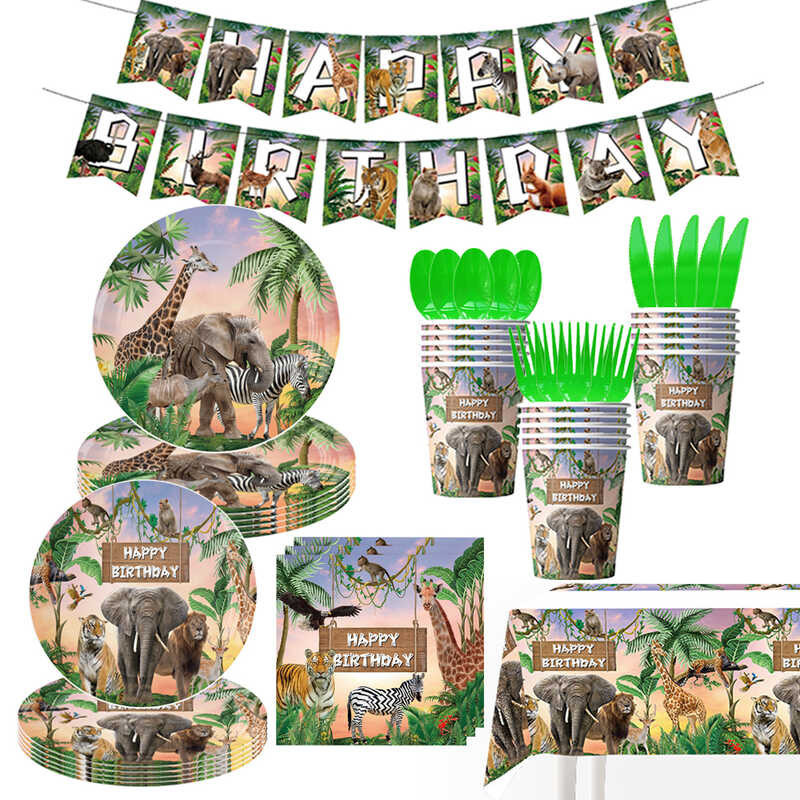 Birthday Zoo Theme Party Decoration Jungle Lion Tiger Elephant Baby ...