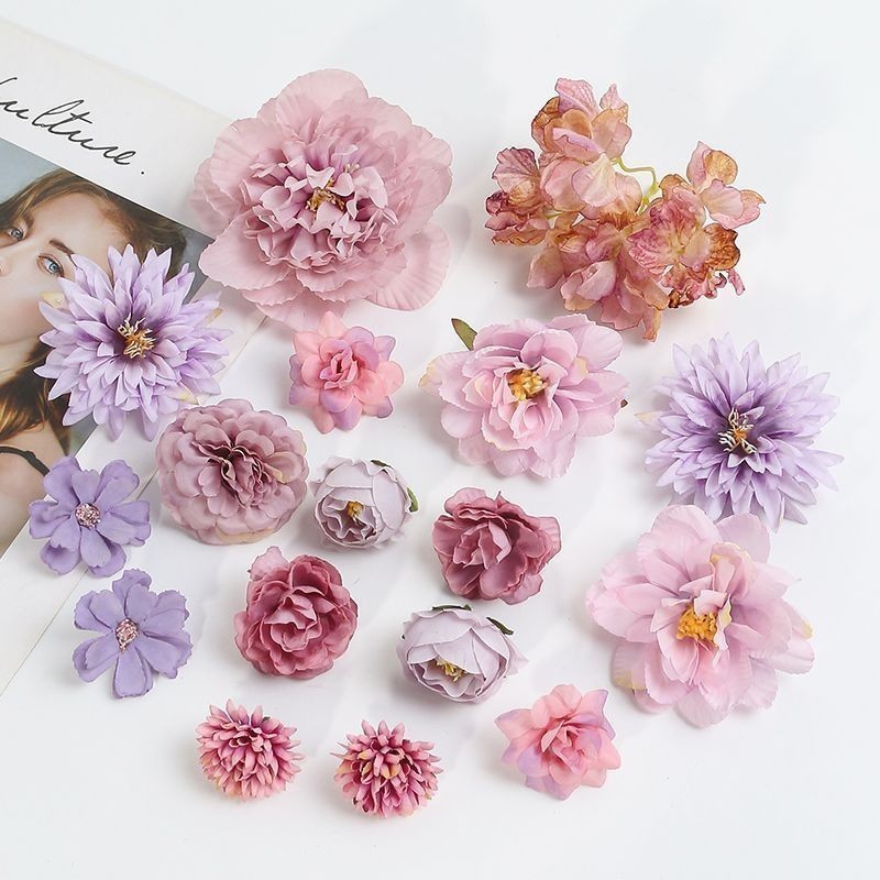 17PCS Artificial Silk Flower Head Set DIY Cake/Wedding/Party/Wall Decor ...