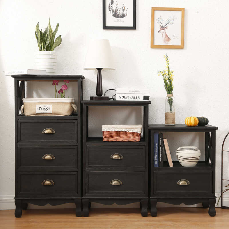 Simple Black American-Style Bedside Table Vintage Chest Of Drawers ...