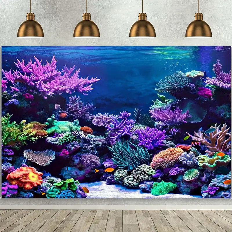 Coral and Fish Under Sea Backdrop, Aquarium Tropical Underwater World ...