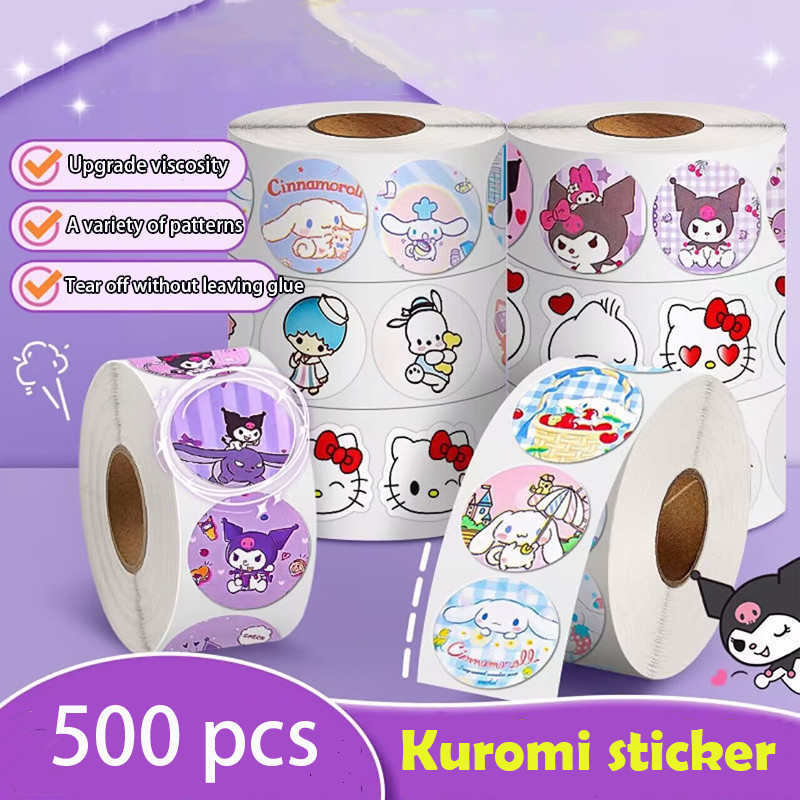 500Pcs/roll Sanrio Sticker Kawaii Kuromi Hello Kitty P Cinnamoroll ...