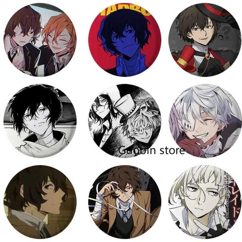 58mm Handmade Anime Lapel Pins Bungo Stray Dogs Brooches Manga Figure