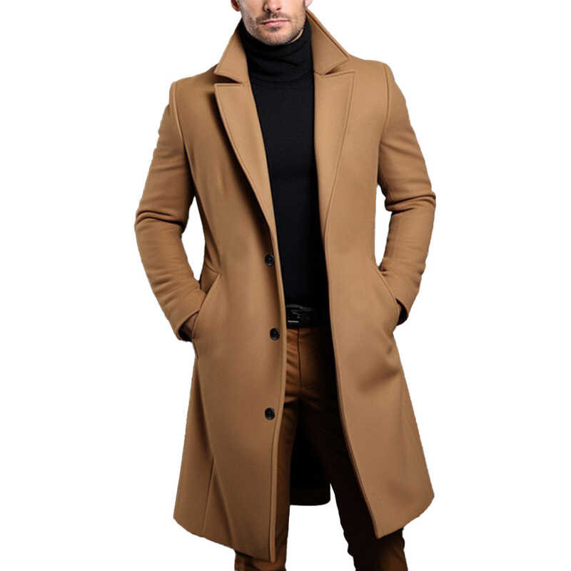 Atutumn Winter Lalaki Long Warm Trench Coat Solid Single Breasted ...