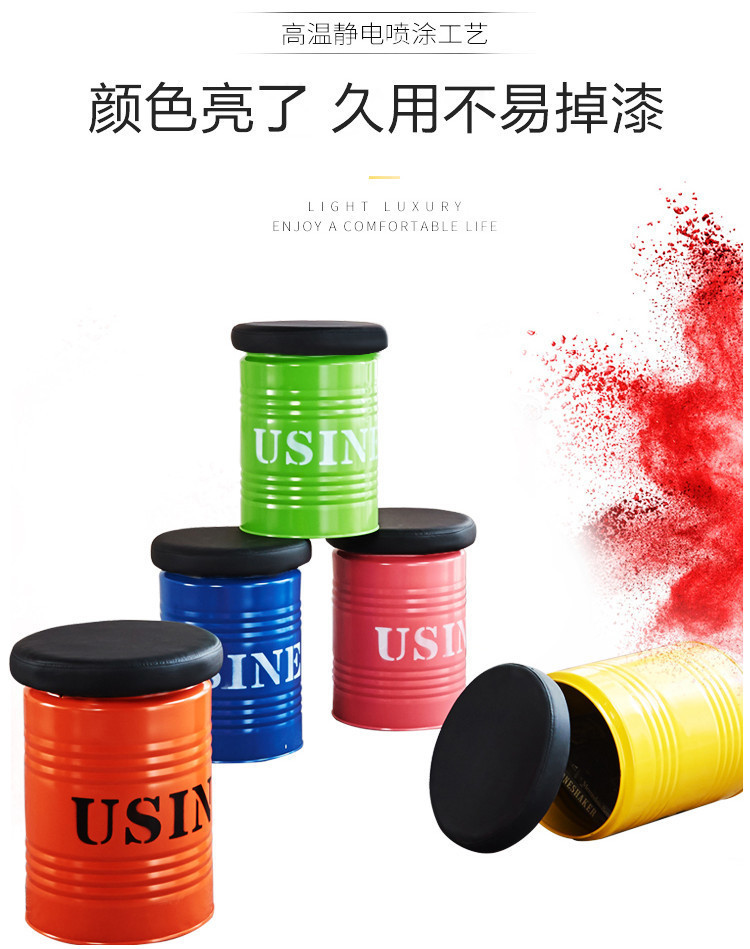 Iron Bucket Stool Iron Round Stool Backrest Chair Storage Paint Bucket ...