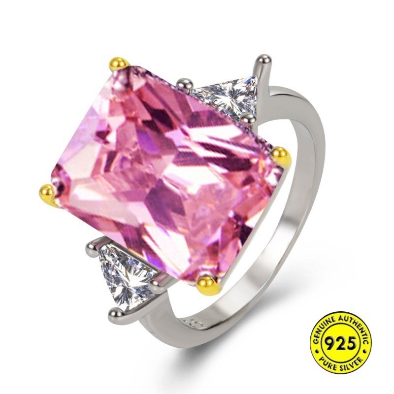Plated Two-Color Ring Rock Candy Rectangular 10G Large Diamond Women's ...