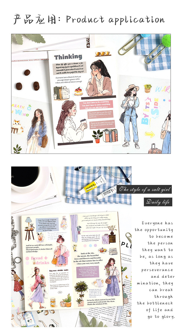 Journamm 20 Sheets Cute Girls Stickers PET Stickers Book Creativity ...