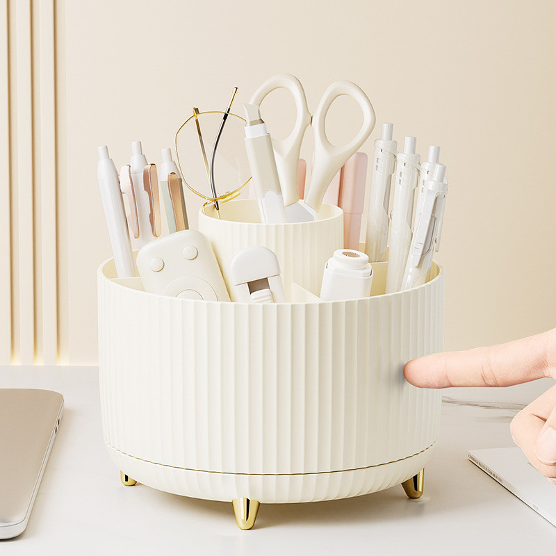Office Desk Pen Holder Rotating Plastic Desk Stationery Storage Box ...